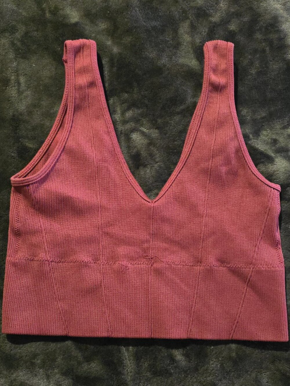 Gilly Hicks Seamless Ribbed V-Neck Longline Bralette Crop Tank - Rust - Size S